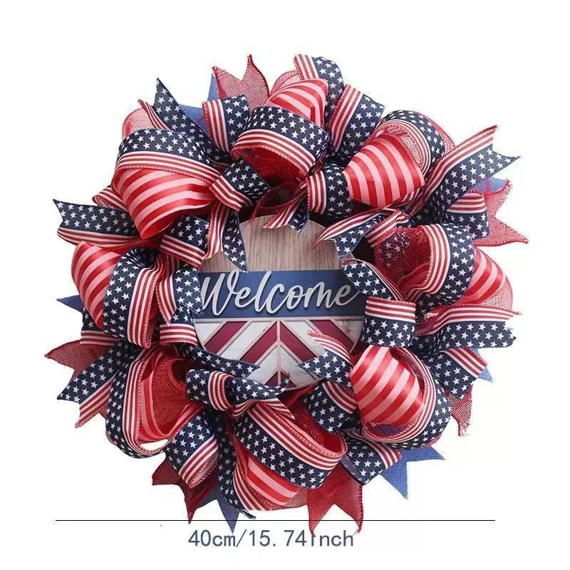 Unisex nan Patriotic Americana Heart Flag Wreath with Ribbon Mesh, Wooden Heart Cutout and Star Accent Bowlsift Bowlift