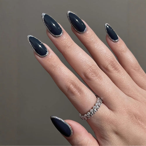 Elegant Stiletto Press-On Nails with Glitter Accent Bowlift