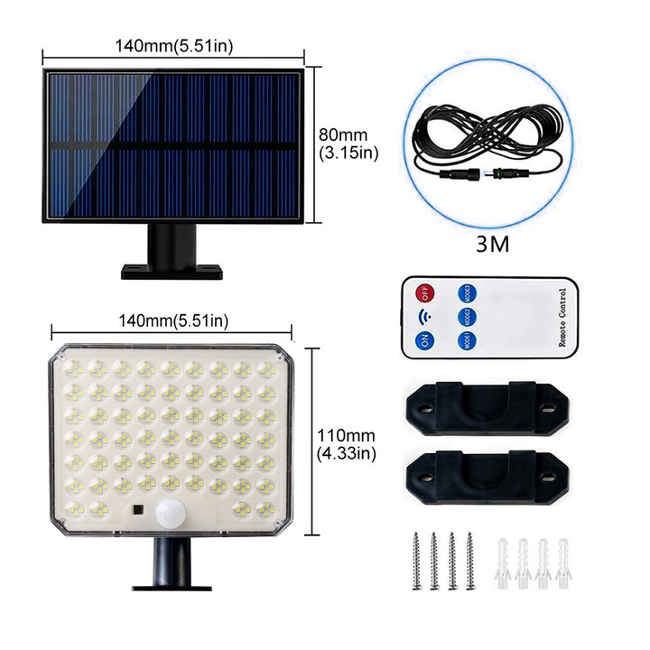 Solar PIR Motion Sensor LED Outdoor Floodlight Panel with Remote and Mounting Brackets Bowlift