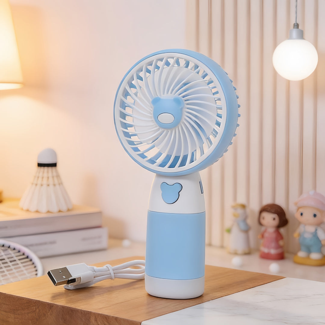 Ladies Portable Hand Fan with Cute Bear Design Bowlift