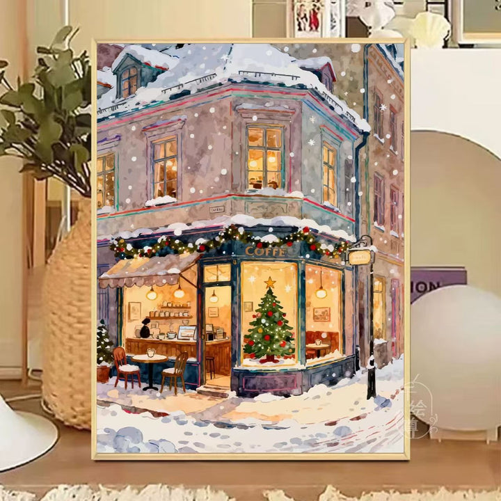 Cozy Winter-Themed Cafe Canvas Art Bowlift