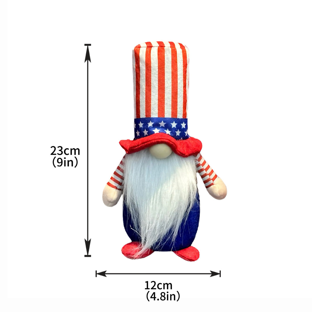 Unisex nan patriotic plush standing gnome ornament with tall star-spangled hat and long faux beard Bowlift