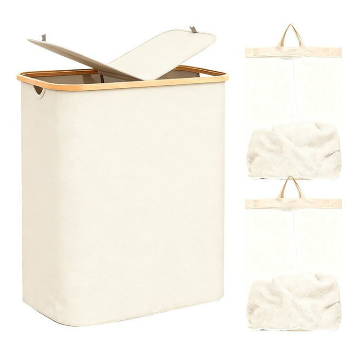 Laundry separation system with bamboo lid and multiple compartments Bowlift