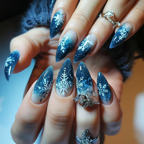 Snowflake Pattern Stiletto Nail Art Bowlift