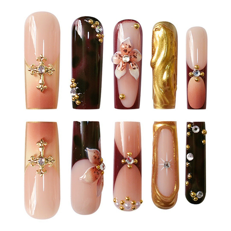 3D Floral and Gemstone Press-On Nail Set Bowlift