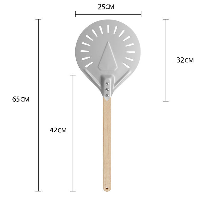 long-handled perforated pizza peel with wooden handle Bowlift