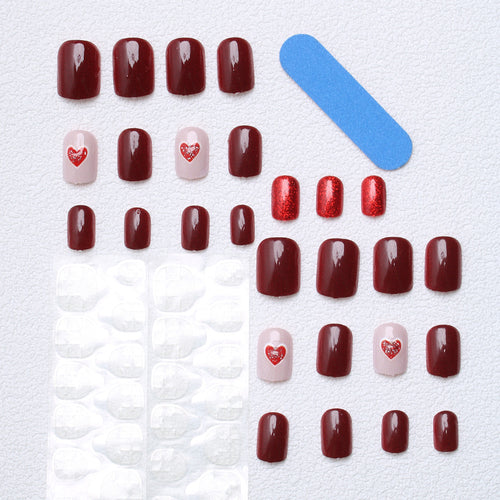 Heart-Embellished Glitter Press-On Nails Bowlift