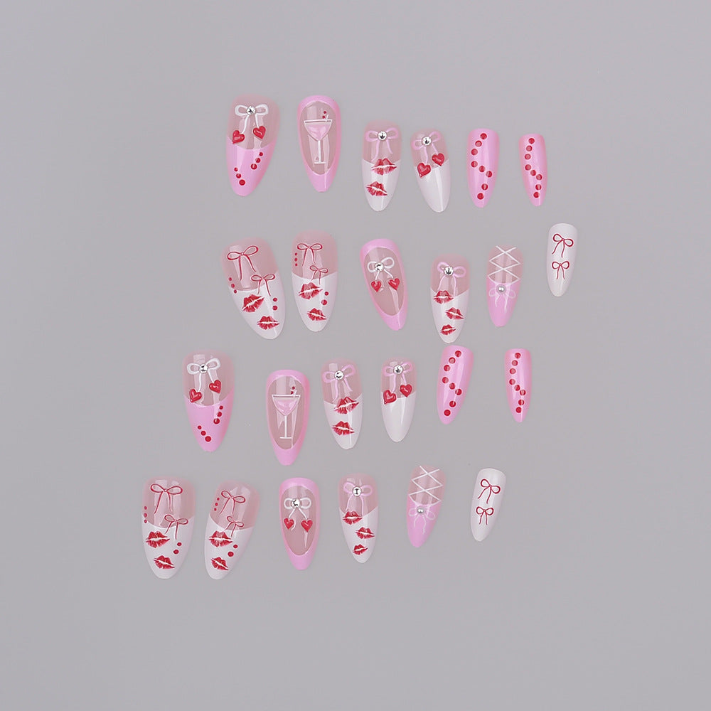 Romantic Kiss-Themed Press-On Nail Set Bowlift