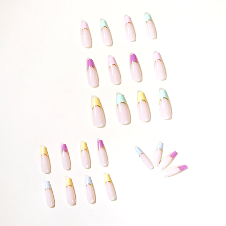 Artful Nail Extensions with Modern Color Design and Glitter Bowlift