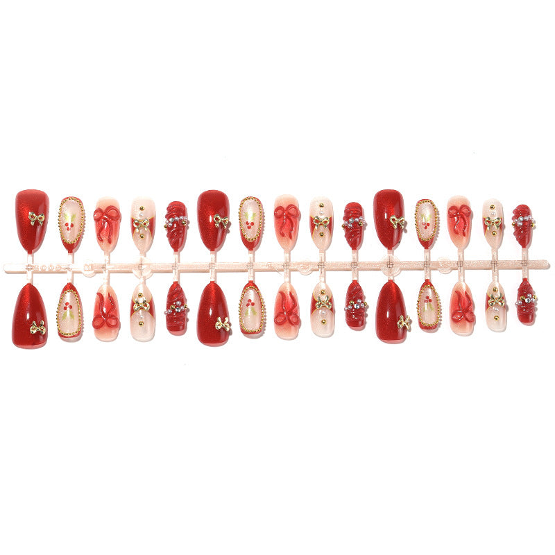 Decorative Press-On Nail Set with Holiday Designs Bowlift