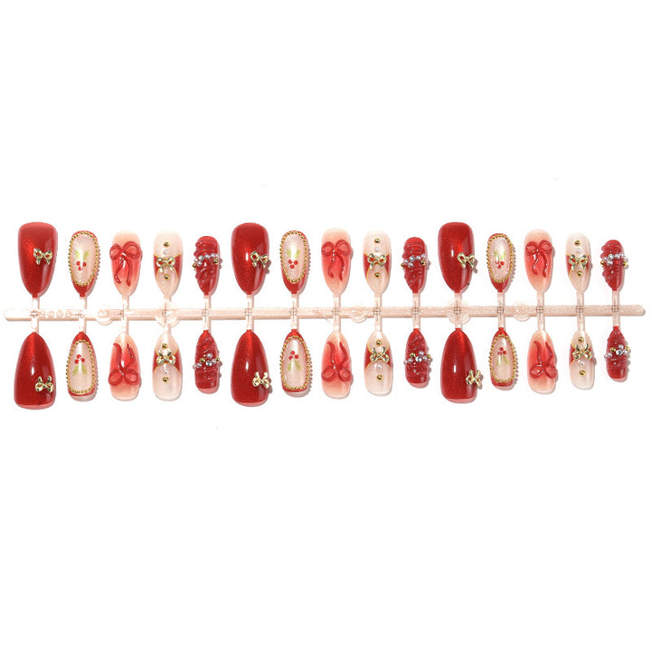 Decorative Press-On Nail Set with Holiday Designs Bowlift