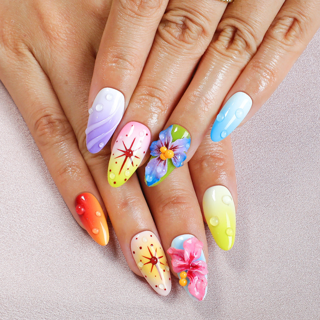 Creative nail set with handcrafted flower elements Bowlift