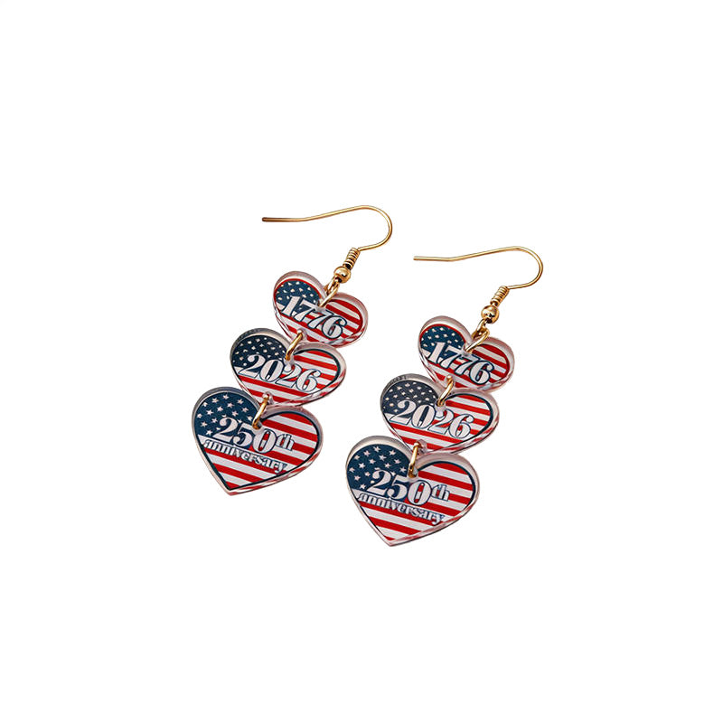Women's acrylic statement earrings long pendant bow motif with patriotic print Bowlift