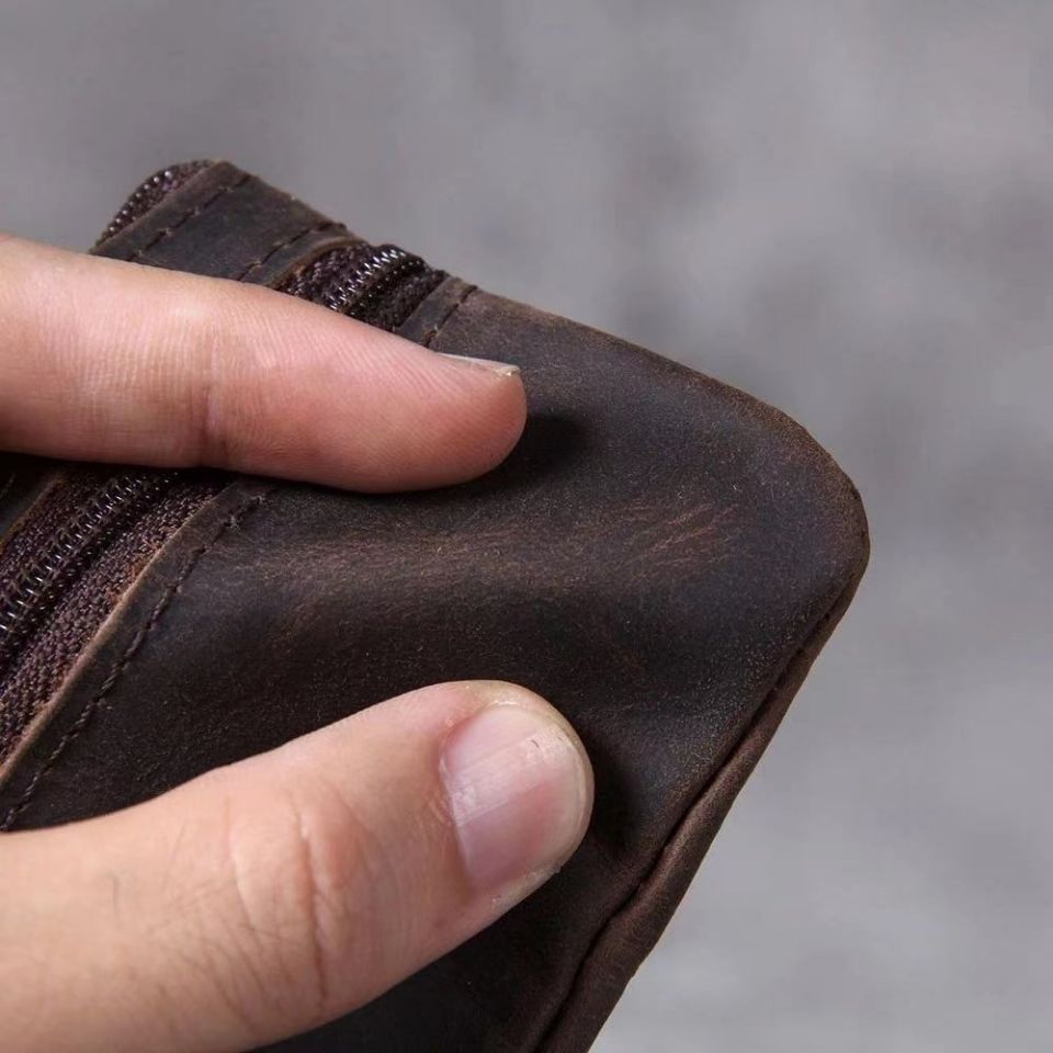 Compact Leather Zippered Coin Pouch Bowlift