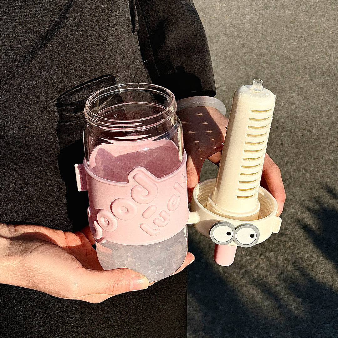 Women's water bottle with interactive straw and emotion Bowlift