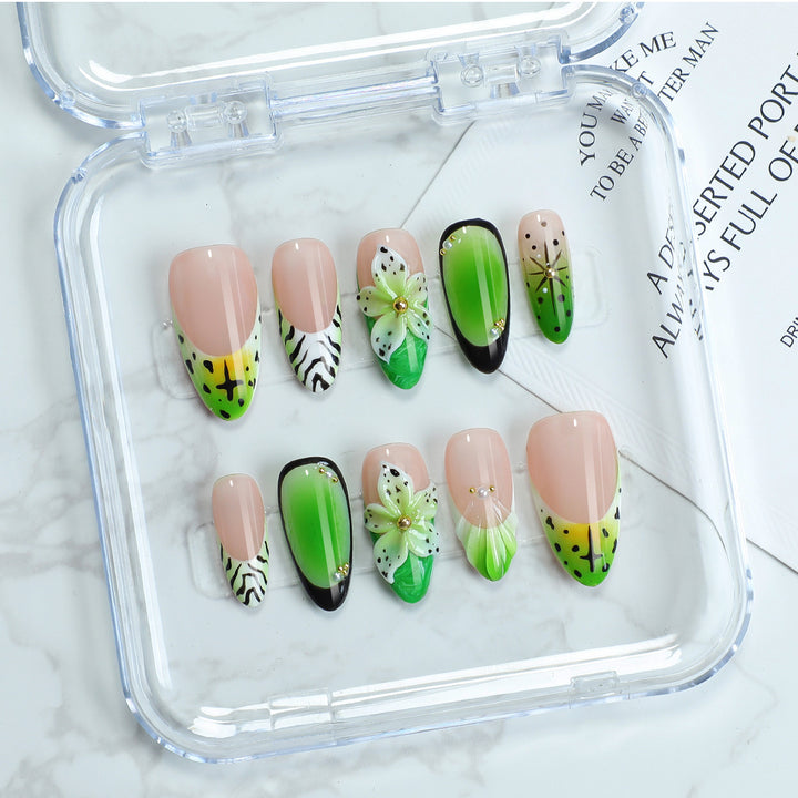Artificial nail set with floral and colorful design Bowlift