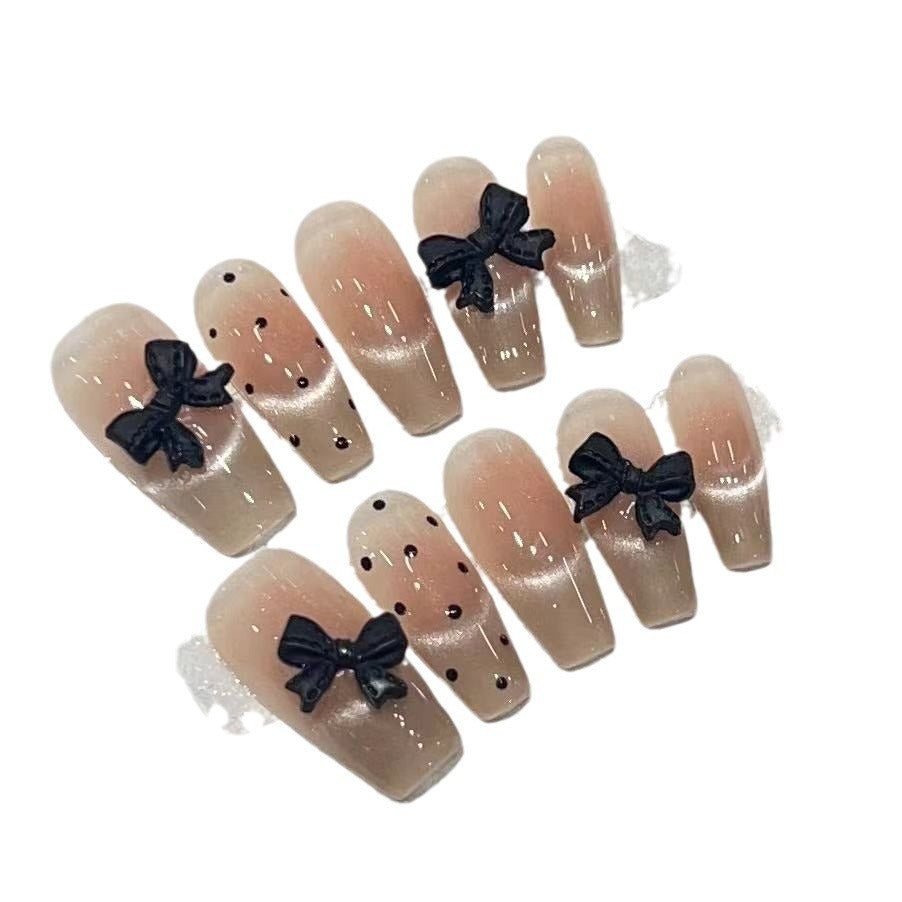 Stylish Long Press-On Nail Set with Bow Accents Bowlift