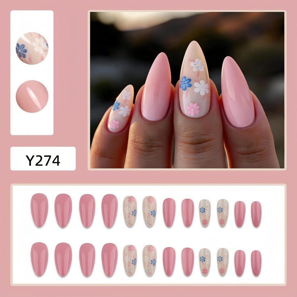 Artful Nail Extensions with Flower Pattern Bowlift