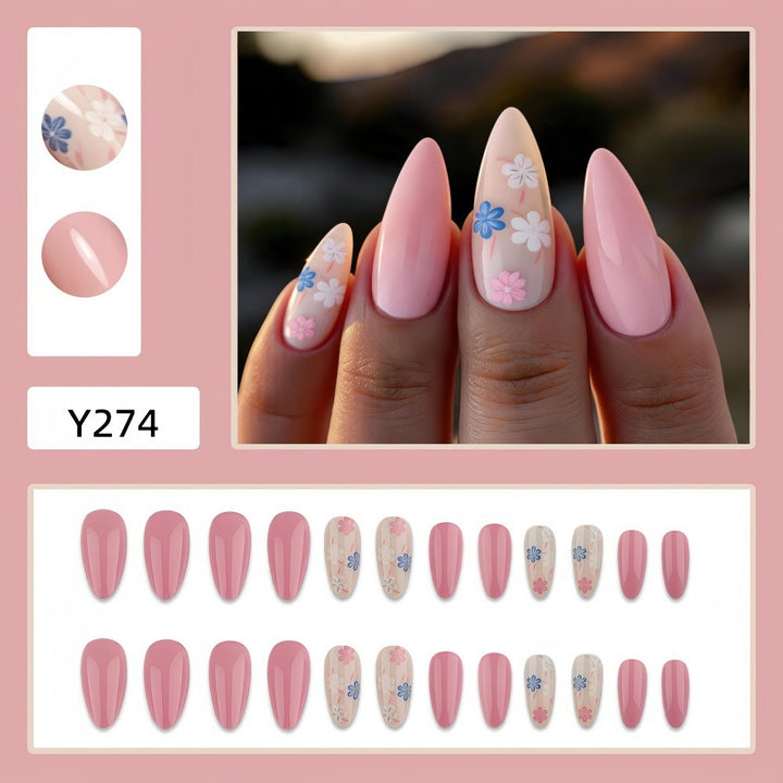 Artful Nail Extensions with Flower Pattern Bowlift