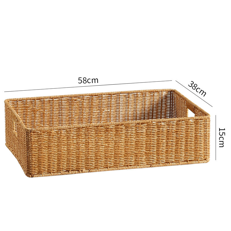 Handwoven Rectangular Storage Basket with Cut-Out Handles Bowlift