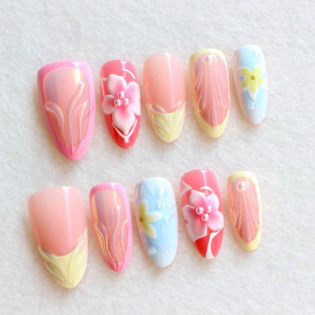 Artistic Floral Press-On Nail Set Bowlift 1788497796