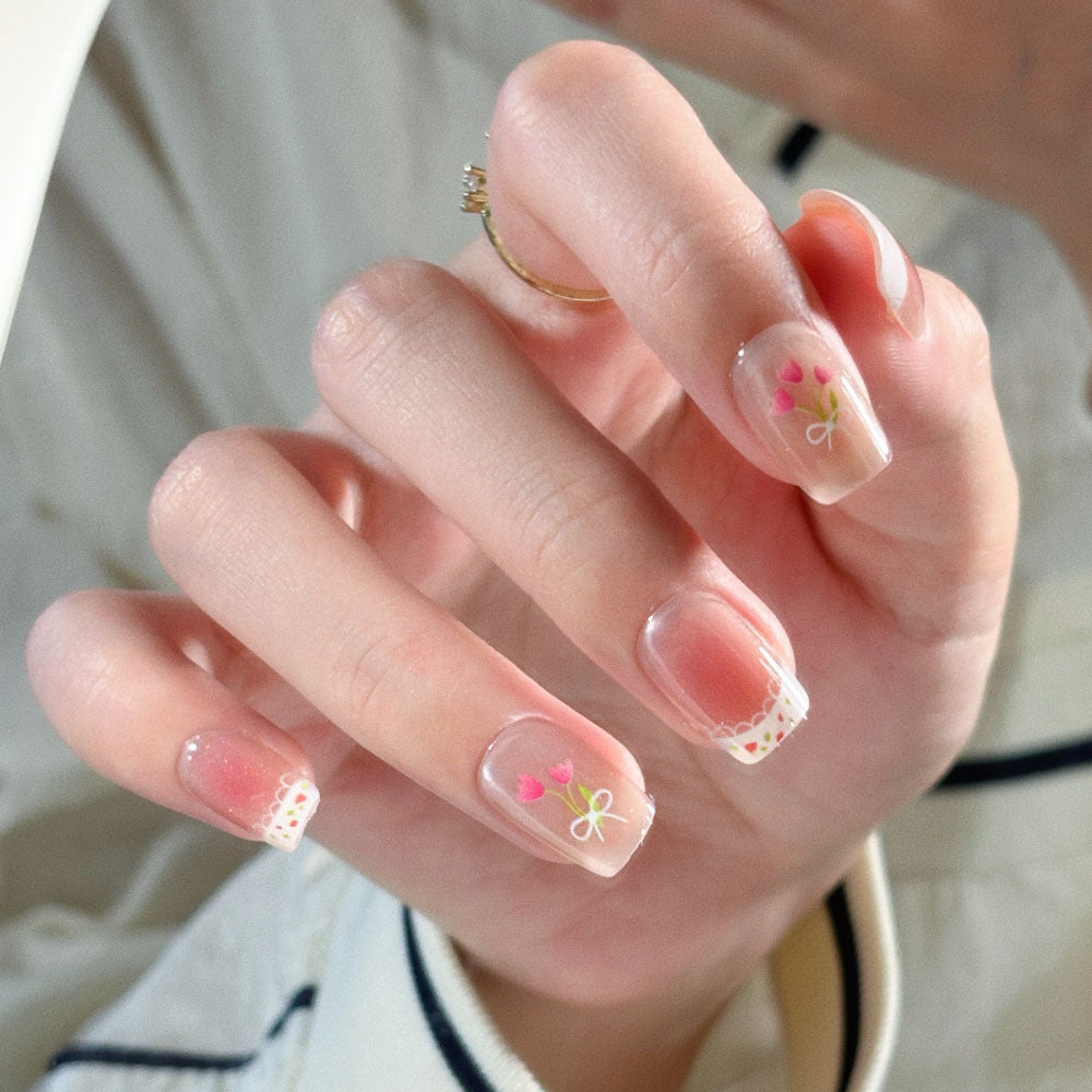 Decorative Press-On Nail Art Set with Cute Bow Accents Bowlift