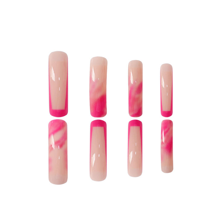 Trendy Long Marble Effect Press-On Nails Bowlift