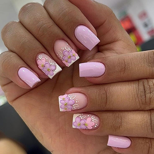 Artful Nail Extensions with Floral Design Bowlift