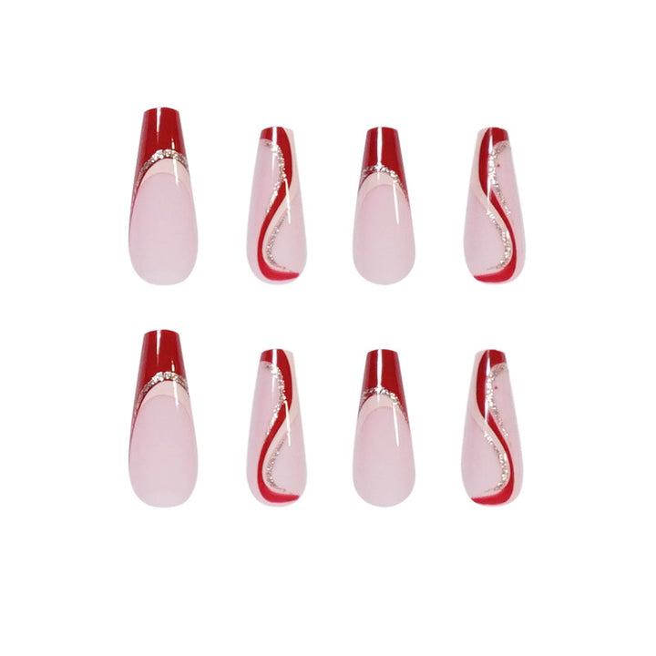 Glamorous artificial nails with elegant wave pattern and glitter accents Bowlift