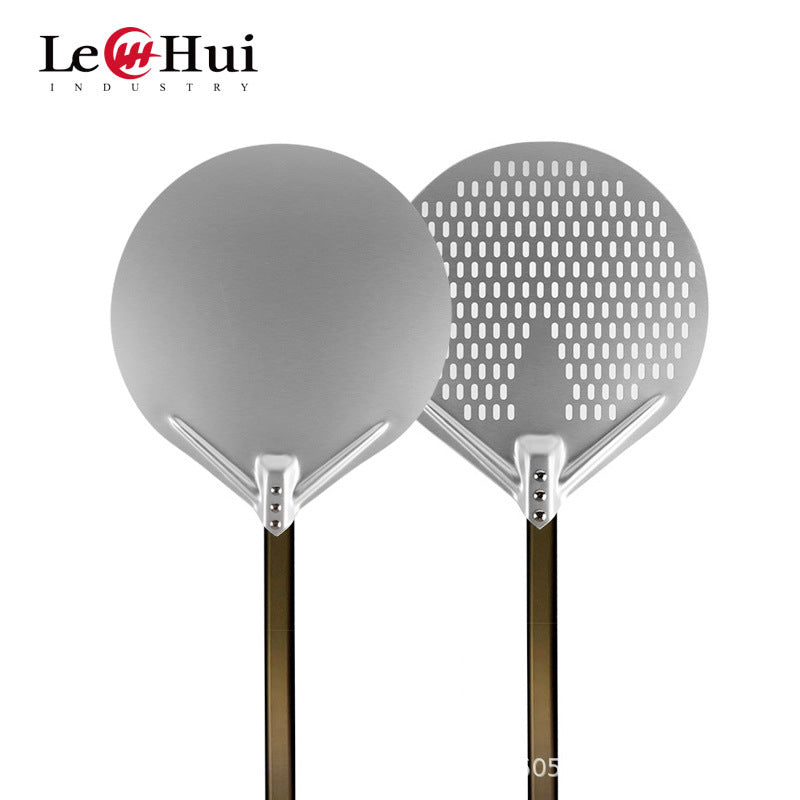 long wooden handled round aluminum pizza peel with reinforced neck Bowlift
