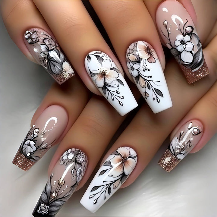 Art Nail Set with Artistic Floral Decorations Bowlift