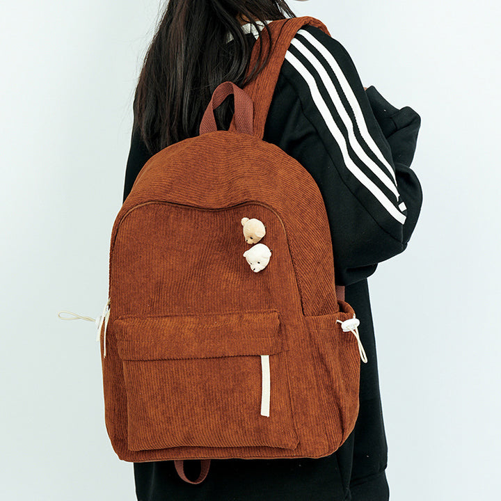 Corduroy Textured Casual School Backpack Bowlift