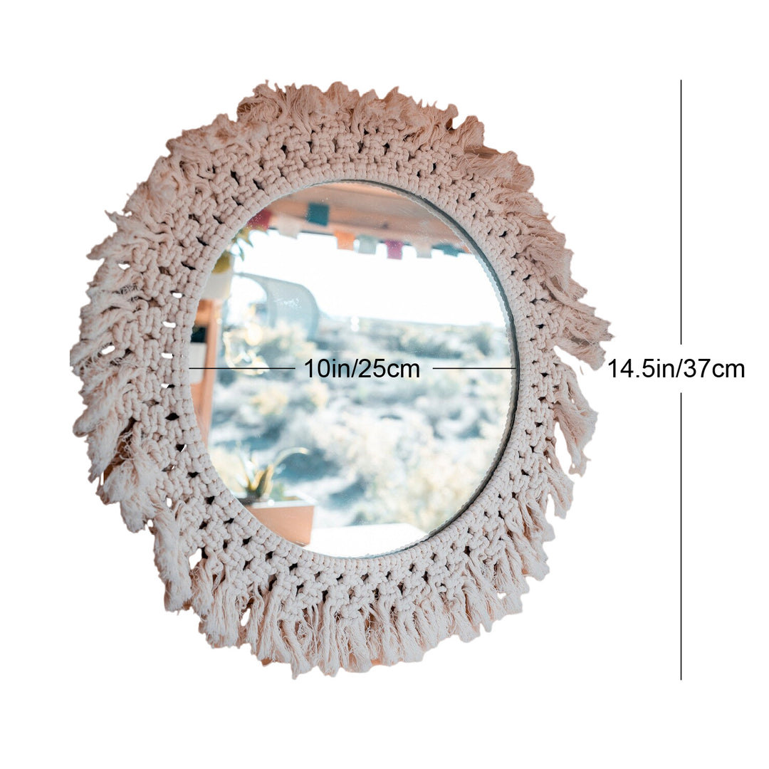 Macrame Wall Mirror with Fringe Detailing Bowlift