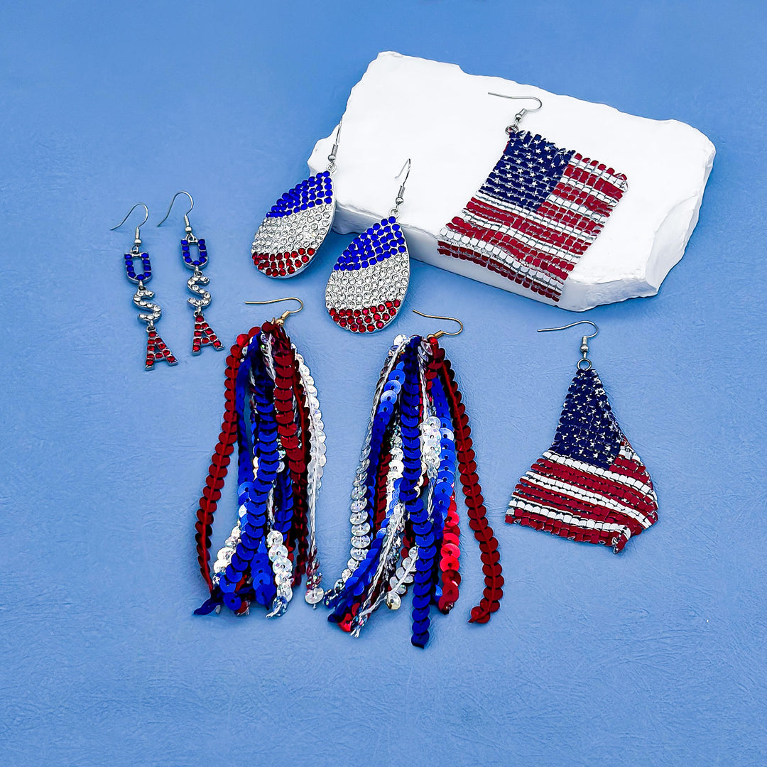 Women nan long layered tassel earrings made of mesh with stripe star pattern Bowlift