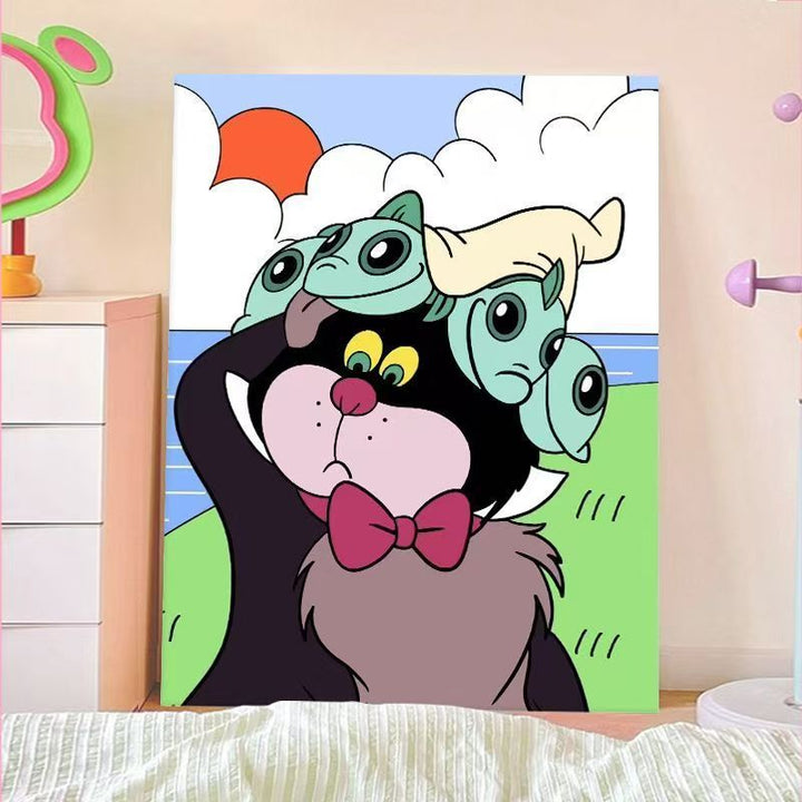 Playful Cartoon Cat Wall Art Bowlift