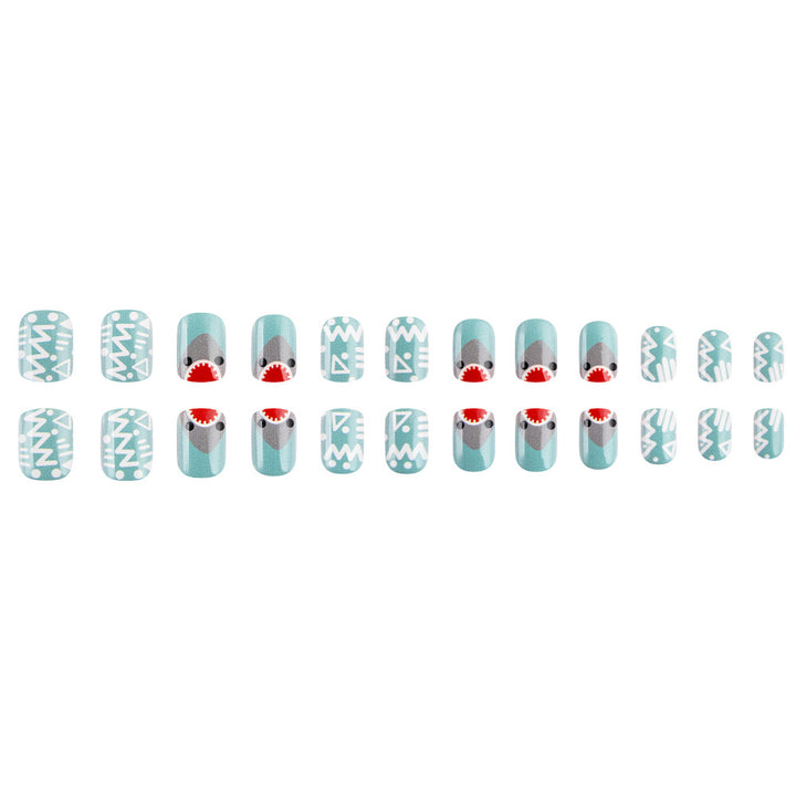 Artistic Shark-Themed Press-On Nail Design Bowlift