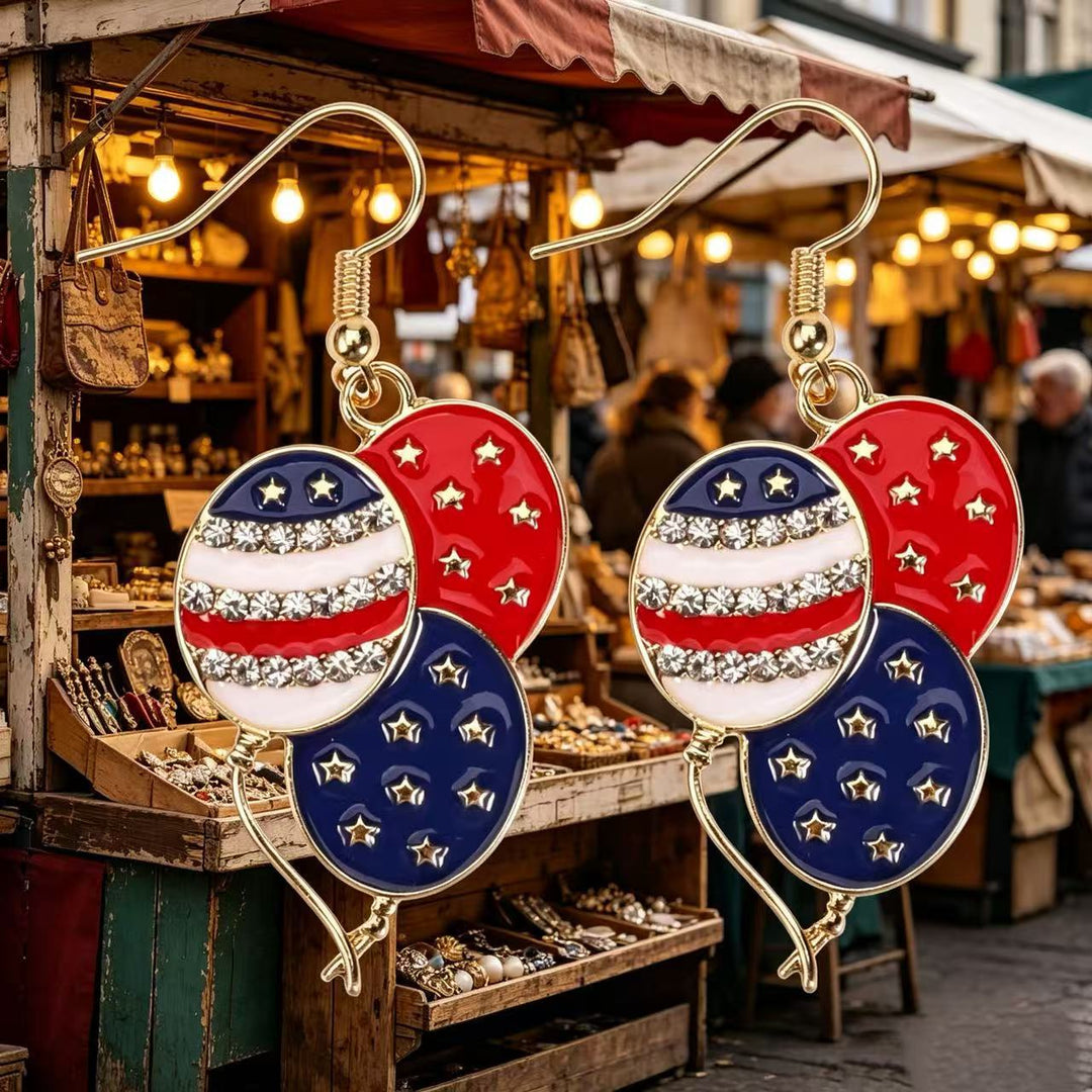 Women's Statement Earrings made of enamel with star and stripe motif and crystal embellishment Bowlift