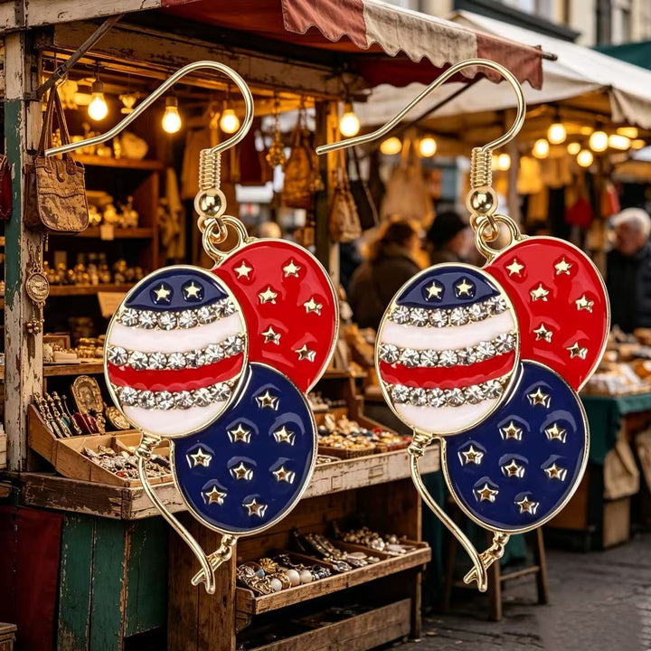 Women's Statement Earrings made of enamel with star and stripe motif and crystal embellishment Bowlift