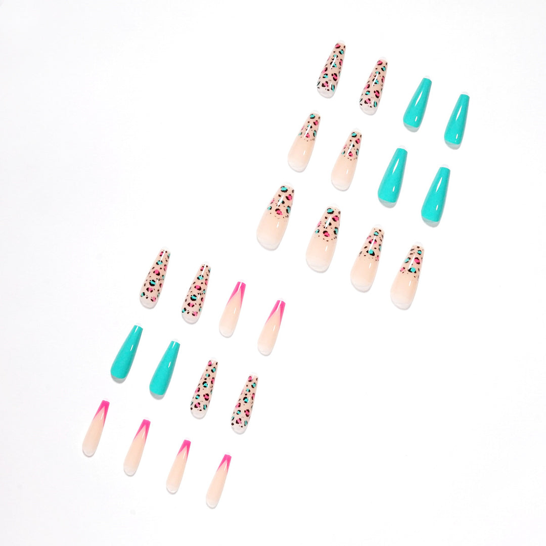 Artful Nail Extensions with Leopard Pattern and Neon Accents Bowlift
