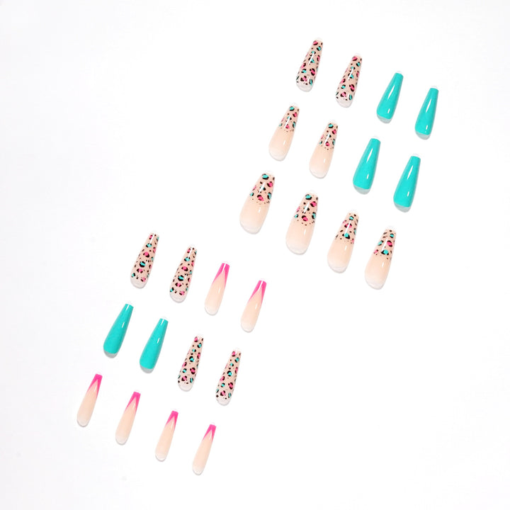 Artful Nail Extensions with Leopard Pattern and Neon Accents Bowlift