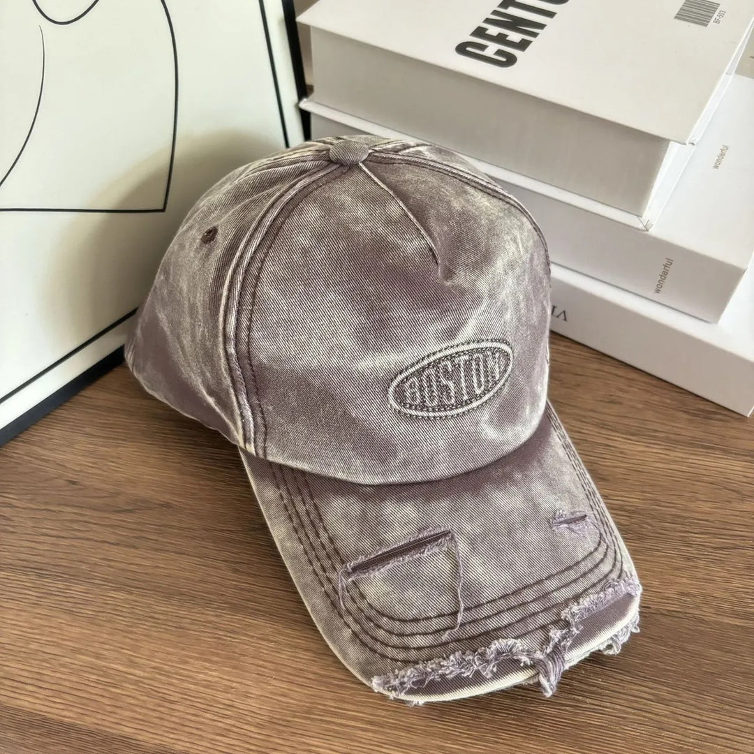 Men's Distressed Denim Effect Baseball Cap Bowlift