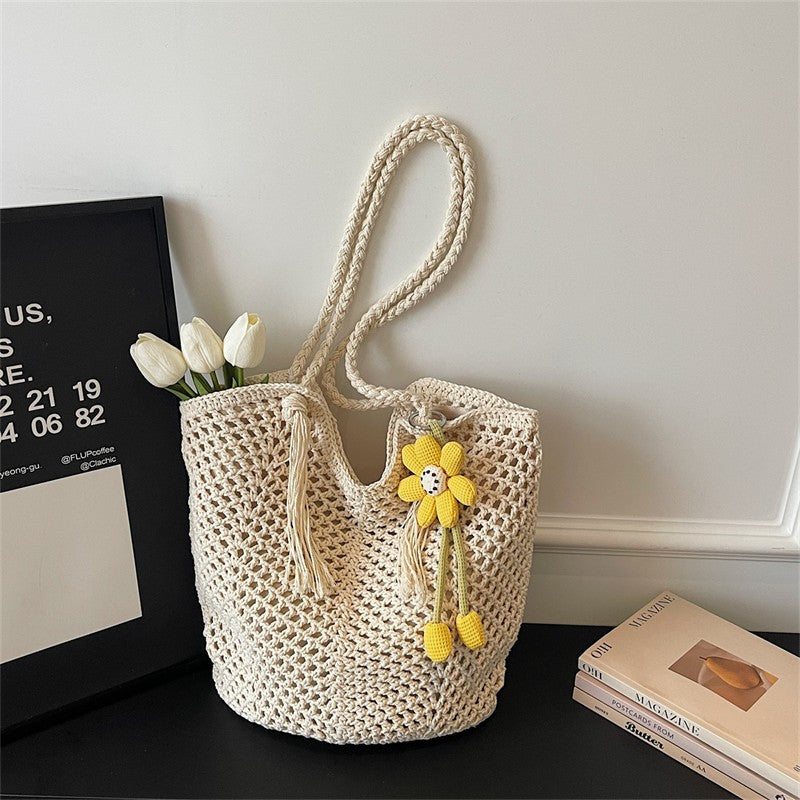 Knitted Tote Bag in Boho Style with Charming Charms Bowlift