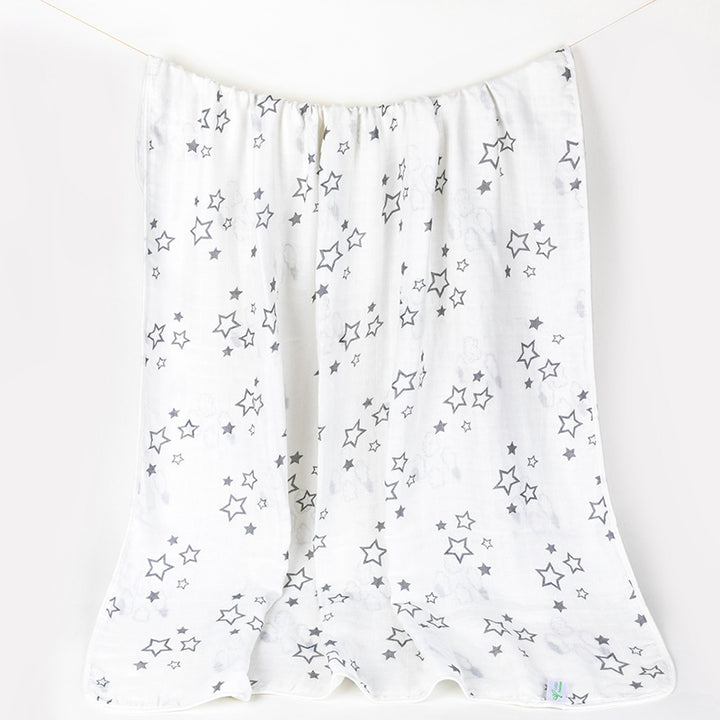 Soft Muslin Baby Blanket with Stars and Clouds Print Bowlift