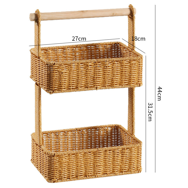 Unisex Two-Tier Storage Basket with Wooden Handle Bowlift