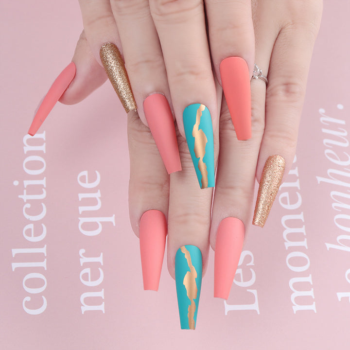 Stylish Long Stiletto Press-On Nails with Unique Matte and Glitter Finish Bowlift