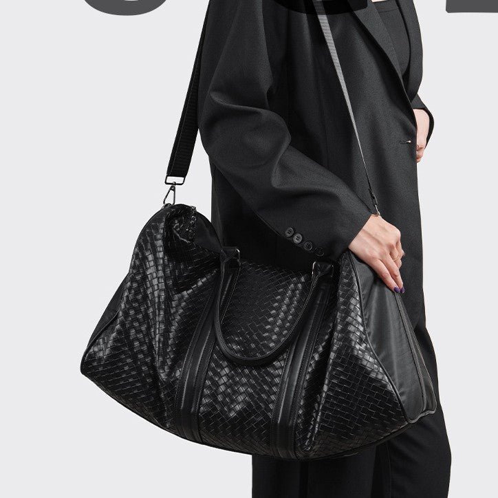 Premium Woven Leather Weekend Duffel Bag Bowlift