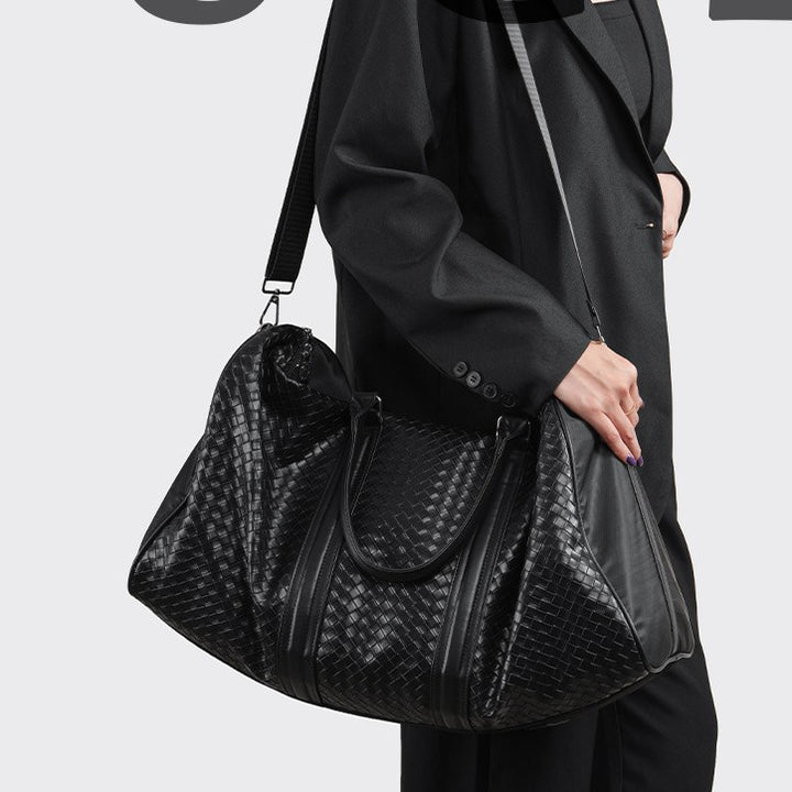Premium Woven Leather Weekend Duffel Bag Bowlift