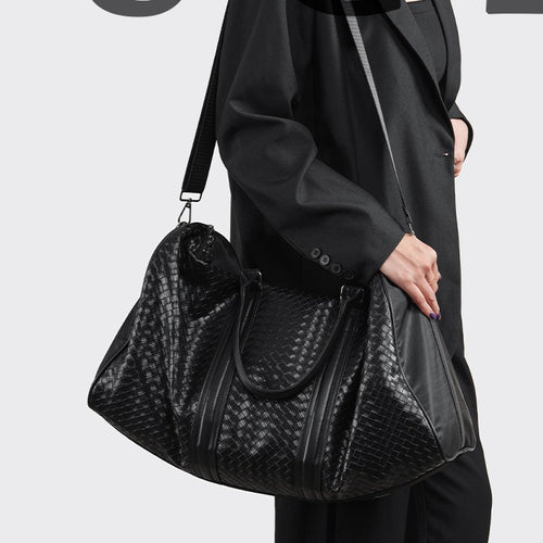 Premium Woven Leather Weekend Duffel Bag Bowlift