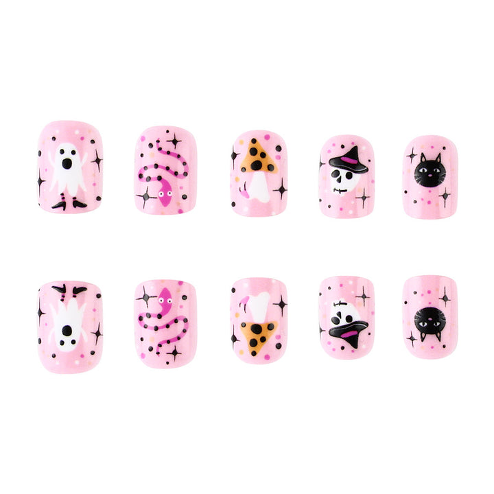 Festive Ghost and Pumpkin Press-On Nail Art Bowlift