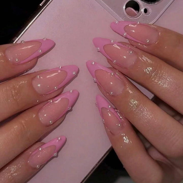 Acrylic nail set with glamorous 3D decorations and elegant design Bowlift